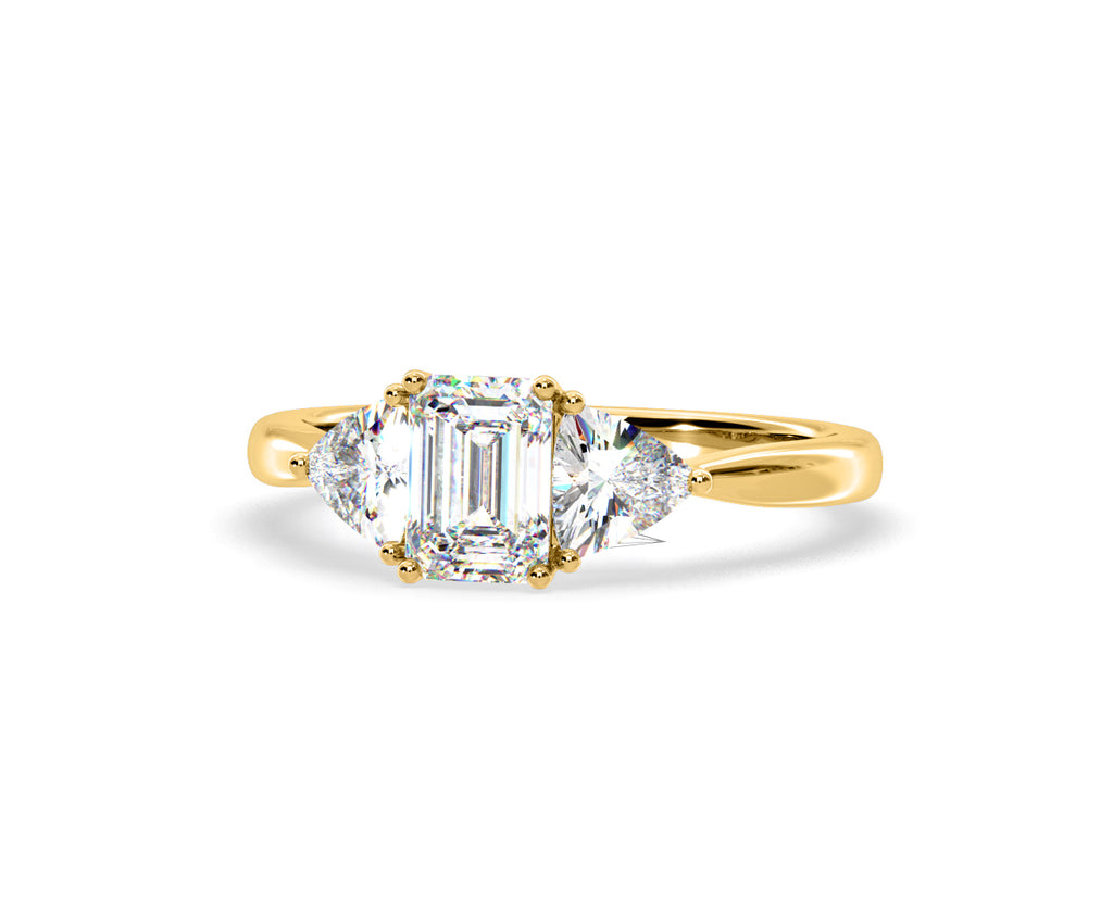 Aurora Lab Diamond Emerald Cut and Trillion 1.70ct Ring in 18K Gold F/VS1
