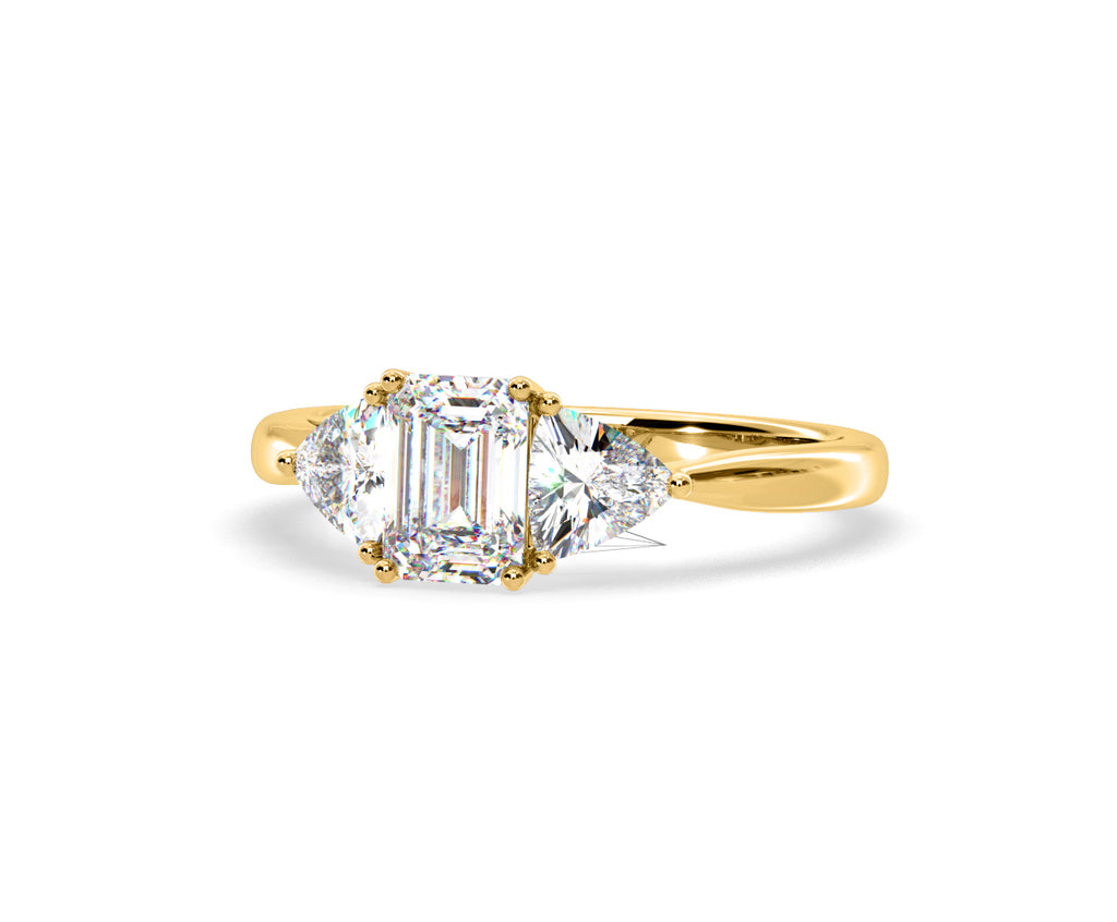 Aurora Lab Diamond Emerald Cut and Trillion 1.70ct Ring in 18K Gold F/VS1
