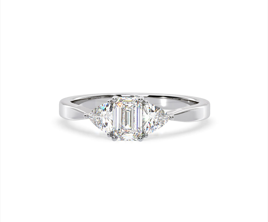 Aurora Lab Diamond Emerald Cut and Trillion 1.00ct Ring in 18K White Gold F/VS1