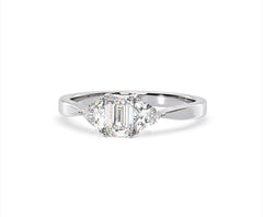 Aurora Lab Diamond Emerald Cut and Trillion 1.00ct Ring in 18K White Gold F/VS1