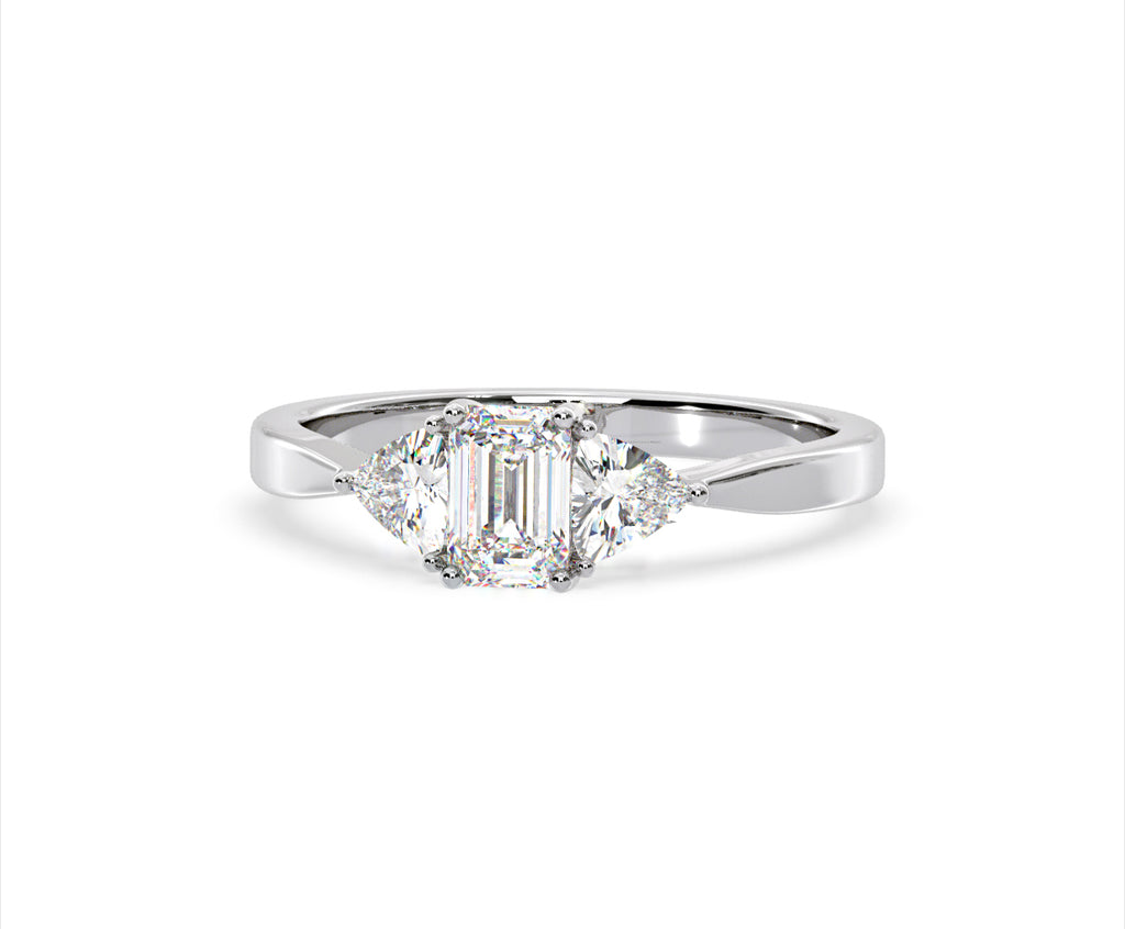 Aurora Lab Diamond Emerald Cut and Trillion 1.00ct Ring in Platinum F/VS1