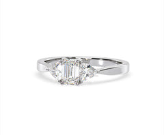 Aurora Lab Diamond Emerald Cut and Trillion 1.00ct Ring in 18K White Gold F/VS1