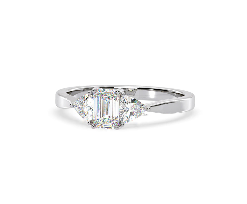 Aurora Lab Diamond Emerald Cut and Trillion 1.00ct Ring in Platinum F/VS1