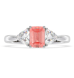 Aurora Pink Lab Diamond Emerald Cut and Trillion 1.70ct Ring in 18K White Gold - Elara Collection