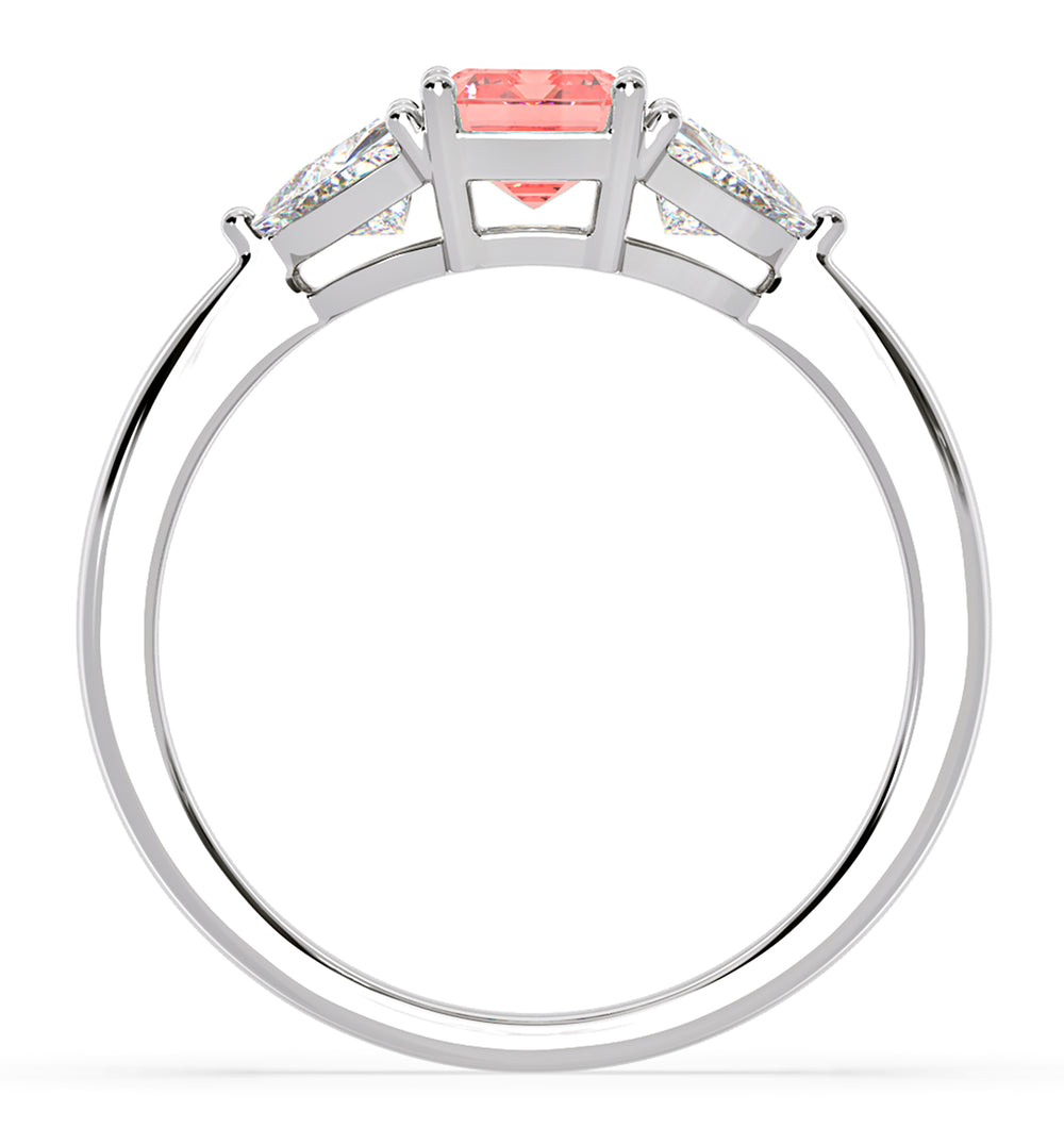 Aurora Pink Lab Diamond Emerald Cut and Trillion 1.70ct Ring in Platinum - Elara Collection