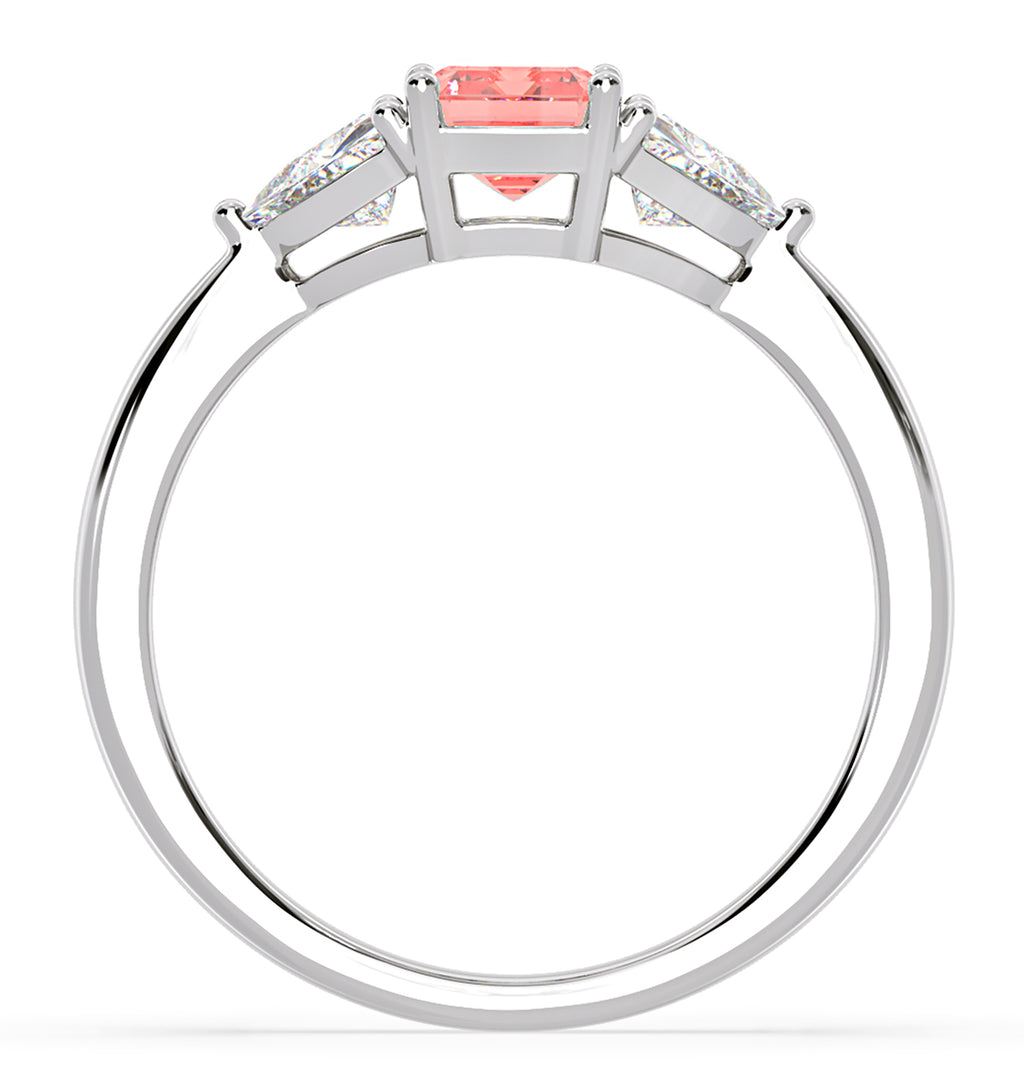 Aurora Pink Lab Diamond Emerald Cut and Trillion 1.70ct Ring in 18K White Gold - Elara Collection