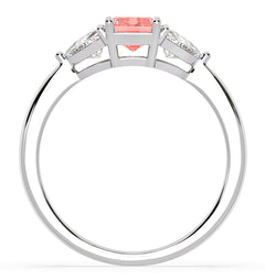Aurora Pink Lab Diamond Emerald Cut and Trillion 1.70ct Ring in 18K White Gold - Elara Collection