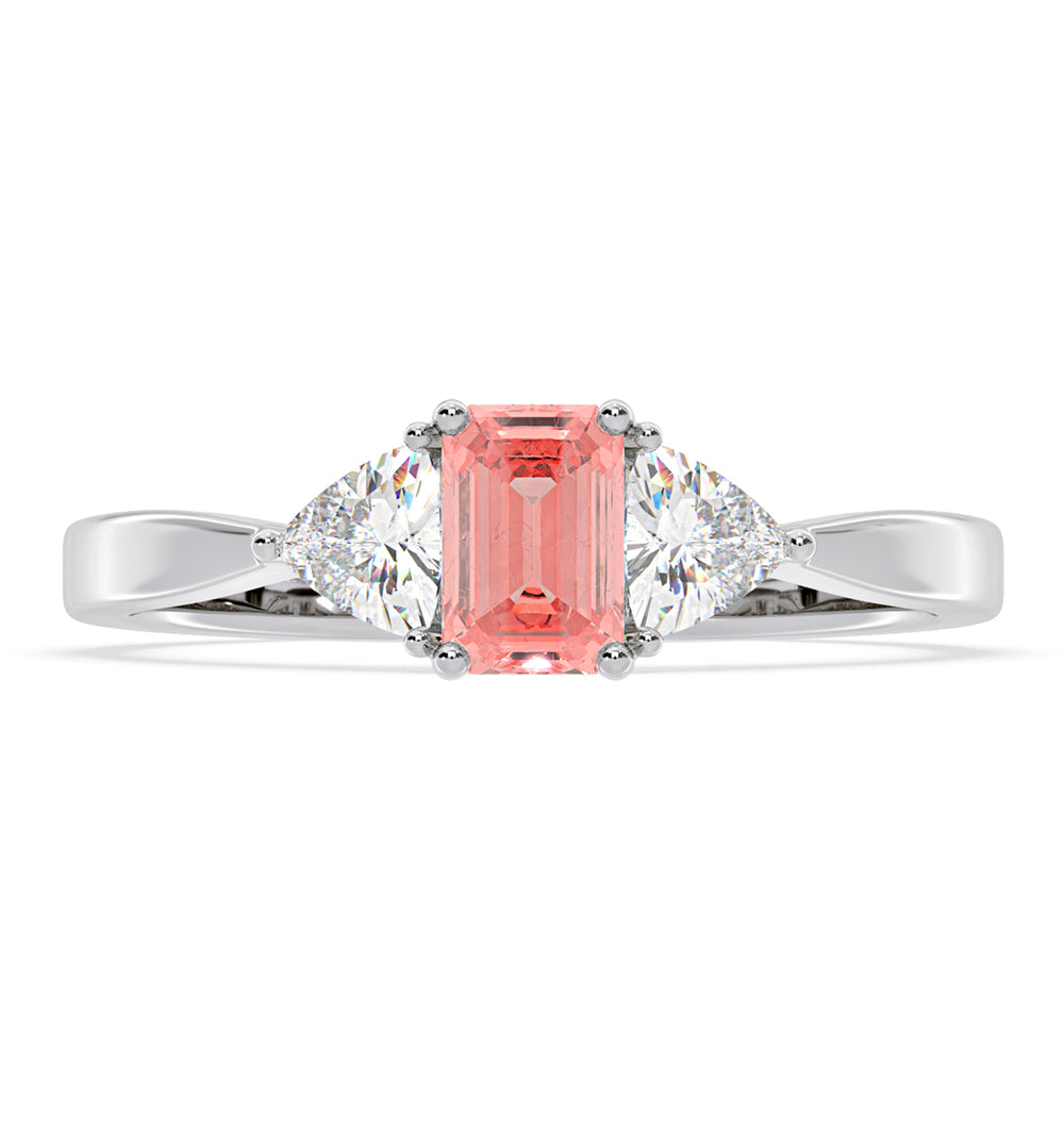 Aurora Pink Lab Diamond Emerald Cut and Trillion 1.00ct Ring in 18K White Gold - Elara Collection