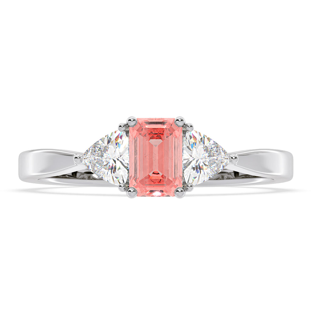 Aurora Pink Lab Diamond Emerald Cut and Trillion 1.00ct Ring in 18K White Gold - Elara Collection