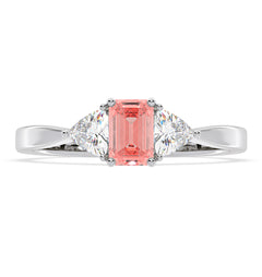 Aurora Pink Lab Diamond Emerald Cut and Trillion 1.00ct Ring in 18K White Gold - Elara Collection