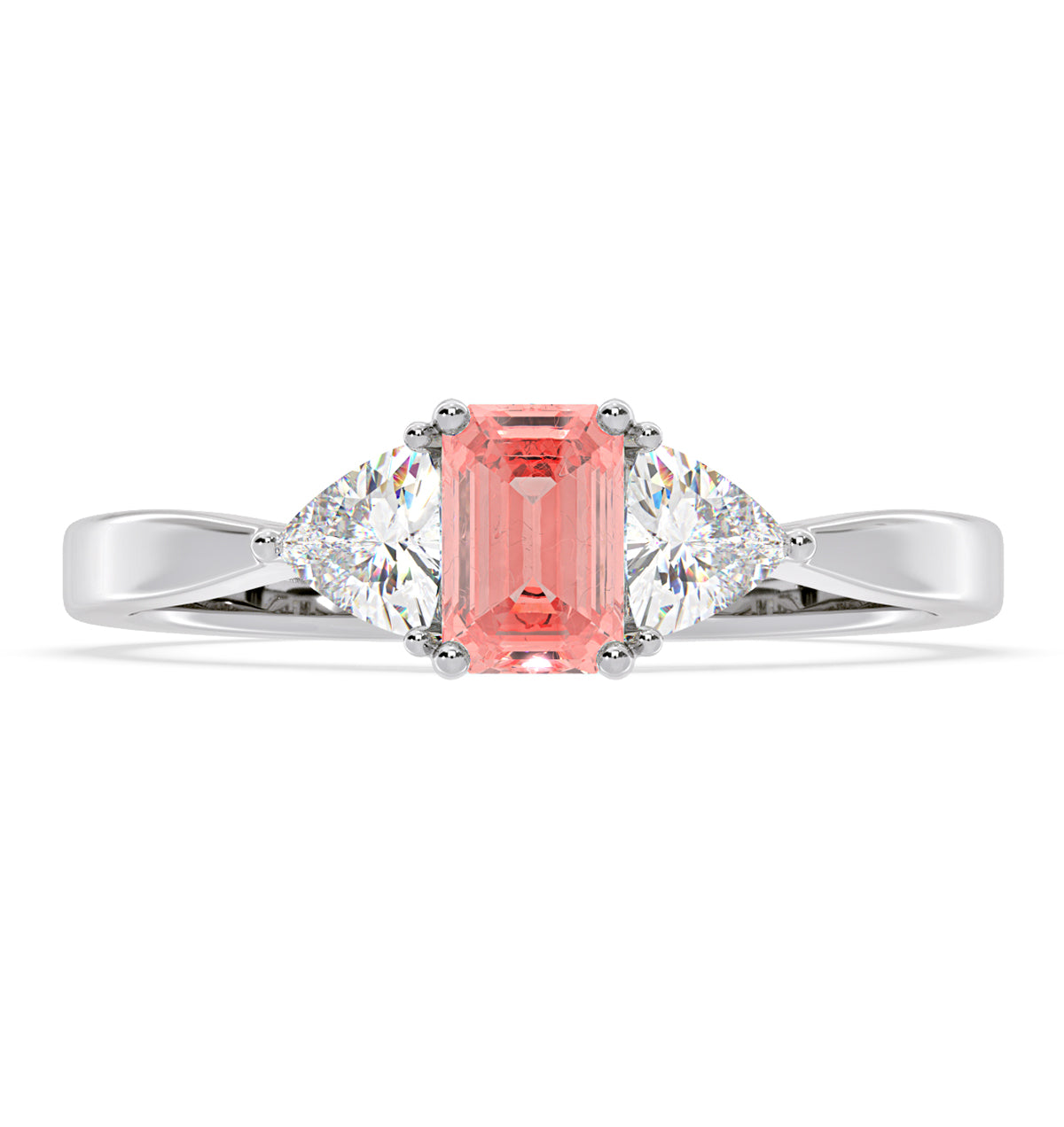 Aurora Pink Lab Diamond Emerald Cut and Trillion 1.00ct Ring in 18K White Gold - Elara Collection