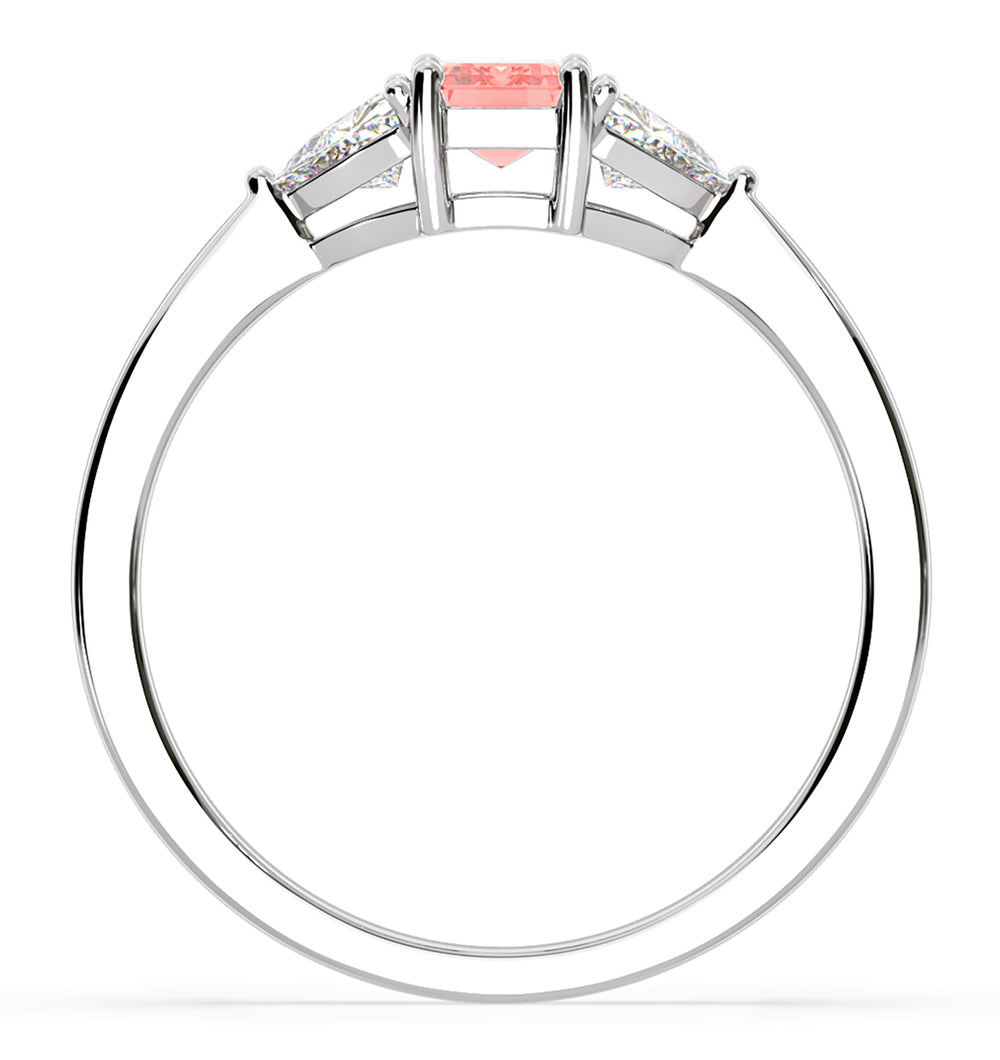 Aurora Pink Lab Diamond Emerald Cut and Trillion 1.00ct Ring in 18K White Gold - Elara Collection