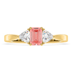 Aurora Pink Lab Diamond Emerald Cut and Trillion 1.00ct Ring in 18K Yellow Gold - Elara Collection