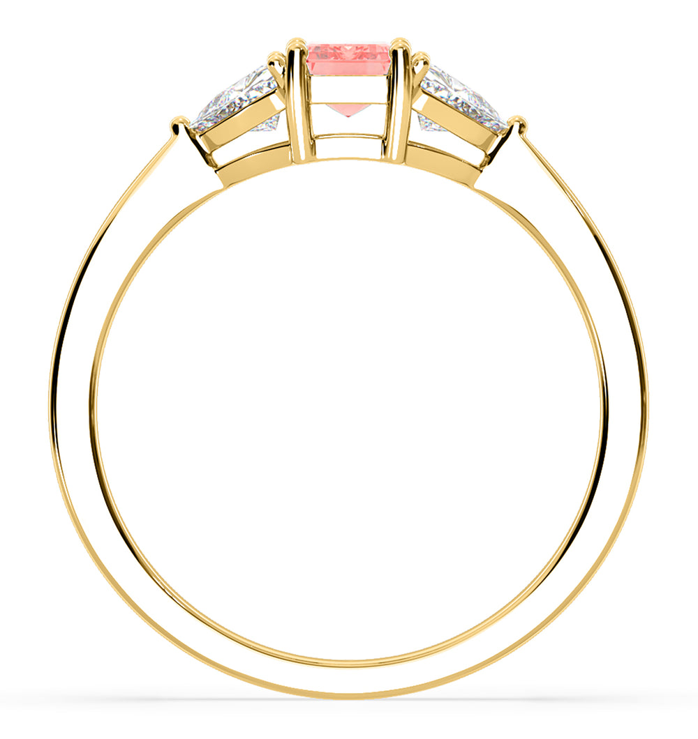 Aurora Pink Lab Diamond Emerald Cut and Trillion 1.00ct Ring in 18K Yellow Gold - Elara Collection