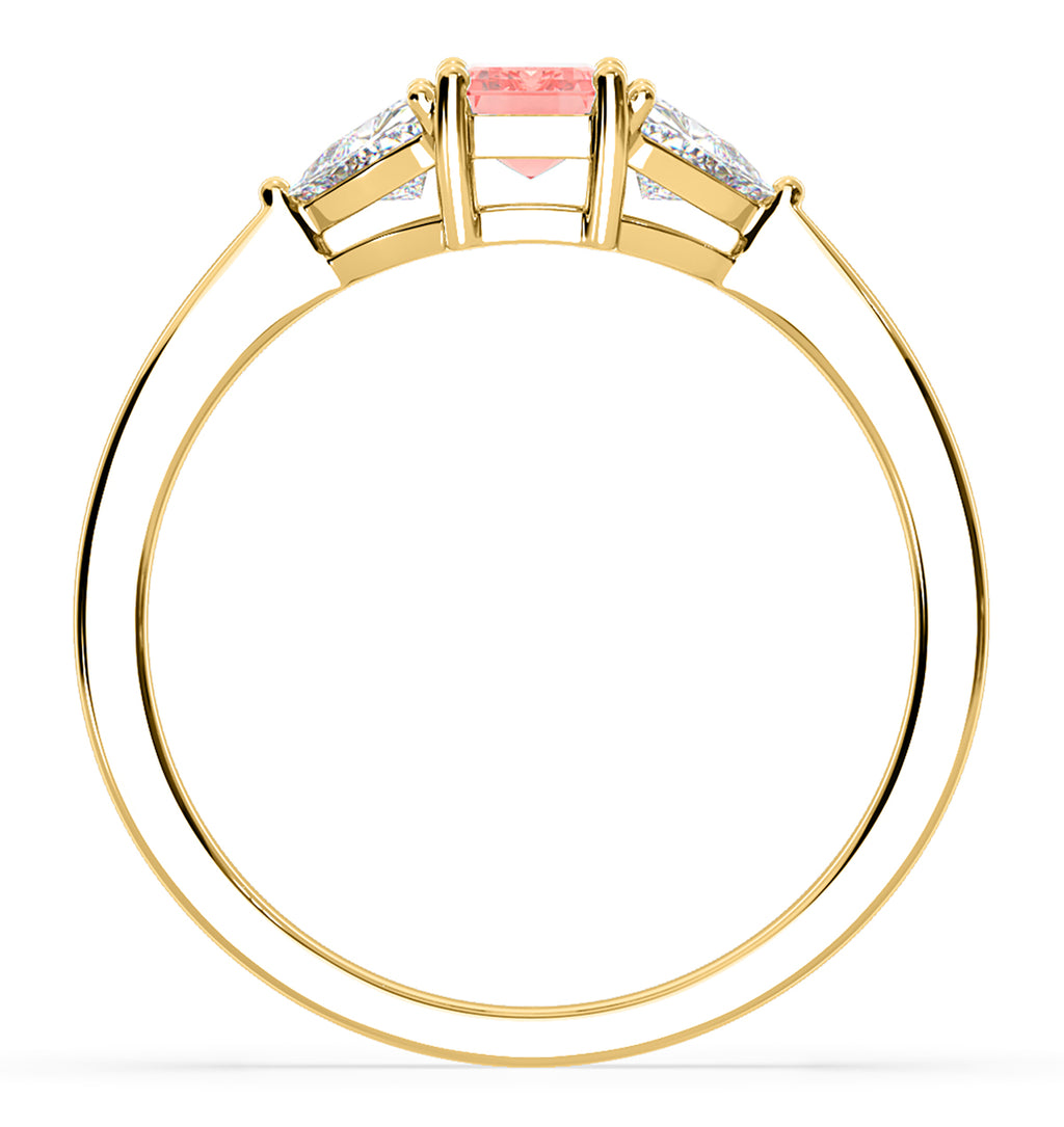 Aurora Pink Lab Diamond Emerald Cut and Trillion 1.00ct Ring in 18K Yellow Gold - Elara Collection