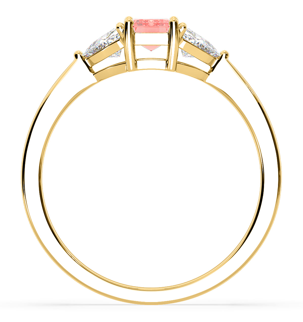 Aurora Pink Lab Diamond Emerald Cut and Trillion 1.00ct Ring in 18K Yellow Gold - Elara Collection