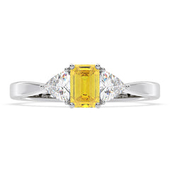 Aurora Yellow Lab Diamond Emerald Cut and Trillion 1.00ct Ring in 18K White Gold - Elara Collection