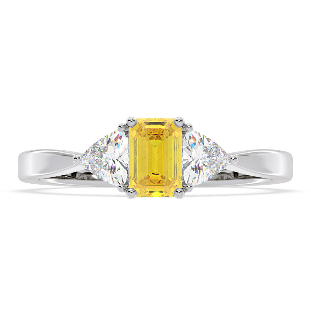 Aurora Yellow Lab Diamond Emerald Cut and Trillion 1.00ct Ring in Platinum - Elara Collection