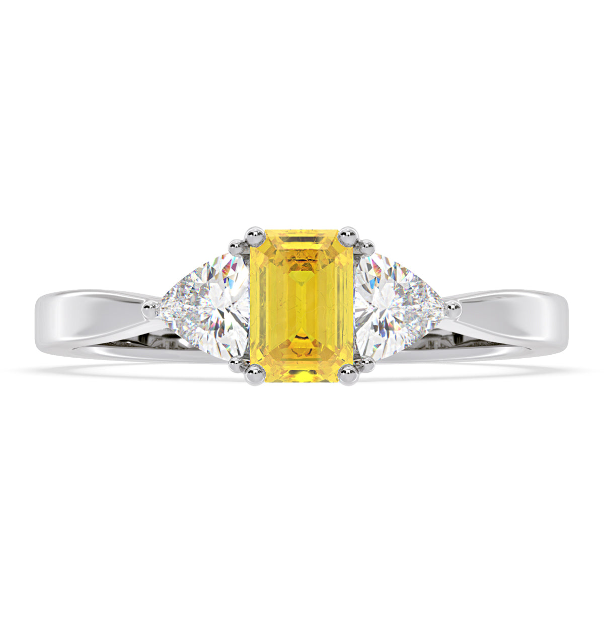 Aurora Yellow Lab Diamond Emerald Cut and Trillion 1.00ct Ring in Platinum - Elara Collection