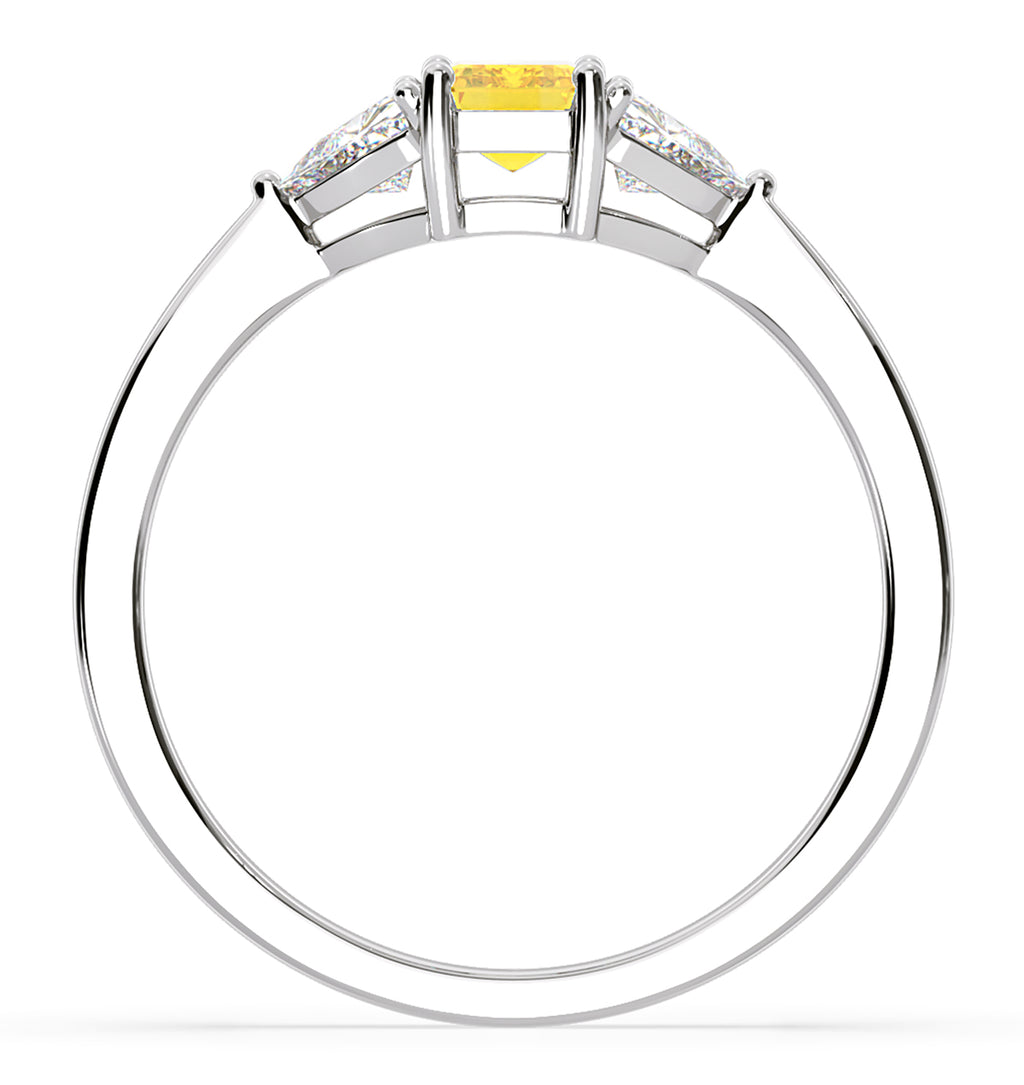 Aurora Yellow Lab Diamond Emerald Cut and Trillion 1.00ct Ring in 18K White Gold - Elara Collection