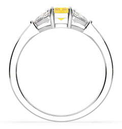 Aurora Yellow Lab Diamond Emerald Cut and Trillion 1.00ct Ring in 18K White Gold - Elara Collection