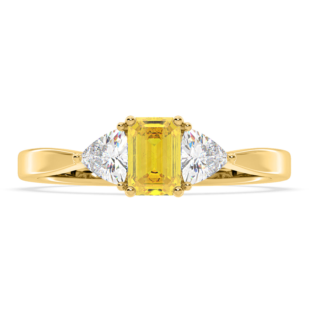 Aurora Yellow Lab Diamond Emerald Cut and Trillion 1.00ct Ring in 18K Yellow Gold - Elara Collection