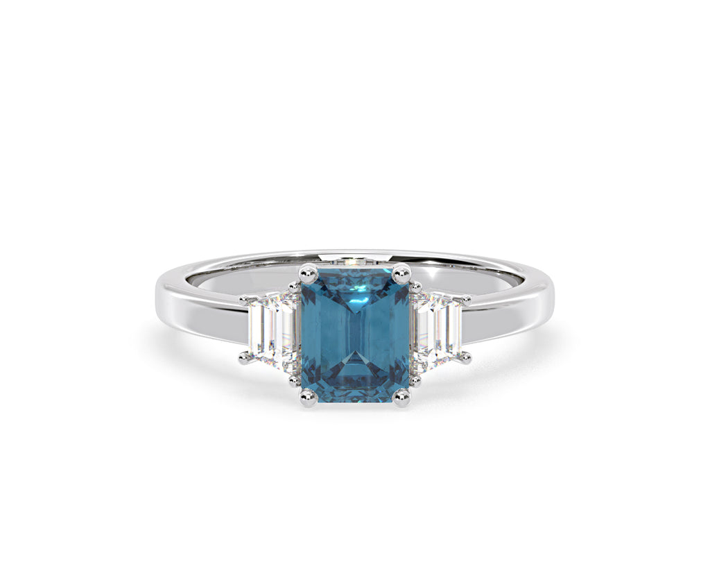 Erika Blue Lab Diamond 1.70ct Emerald Cut Ring in 18K White Gold - Elara Collection