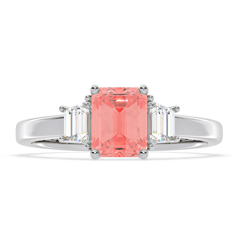 Erika Pink Lab Diamond 1.70ct Emerald Cut Ring in 18K White Gold - Elara Collection