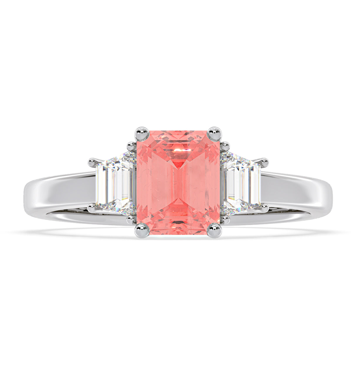 Erika Pink Lab Diamond 1.70ct Emerald Cut Ring in 18K White Gold - Elara Collection