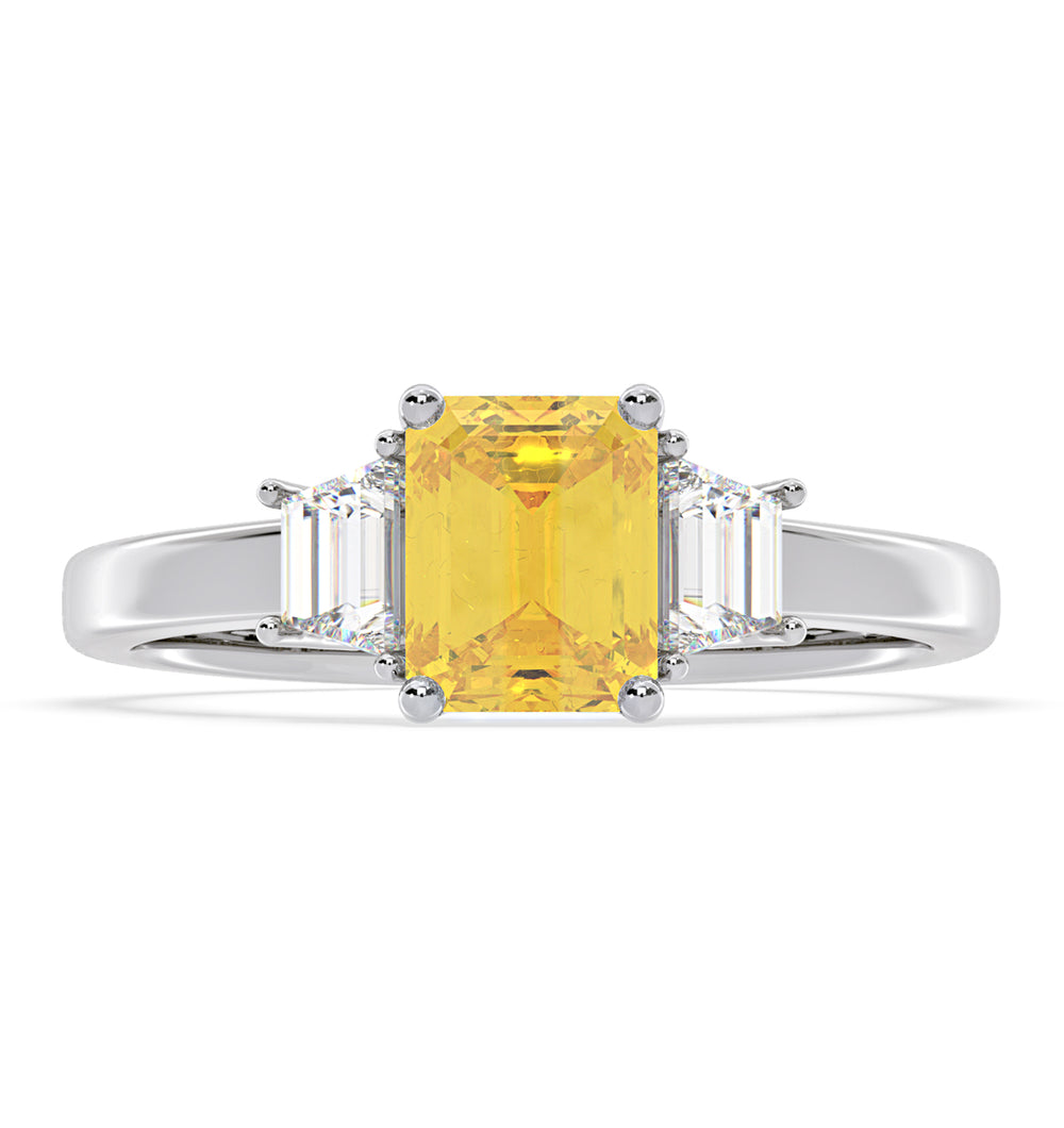 Erika Yellow Lab Diamond 1.70ct Emerald Cut Ring in 18K White Gold - Elara Collection