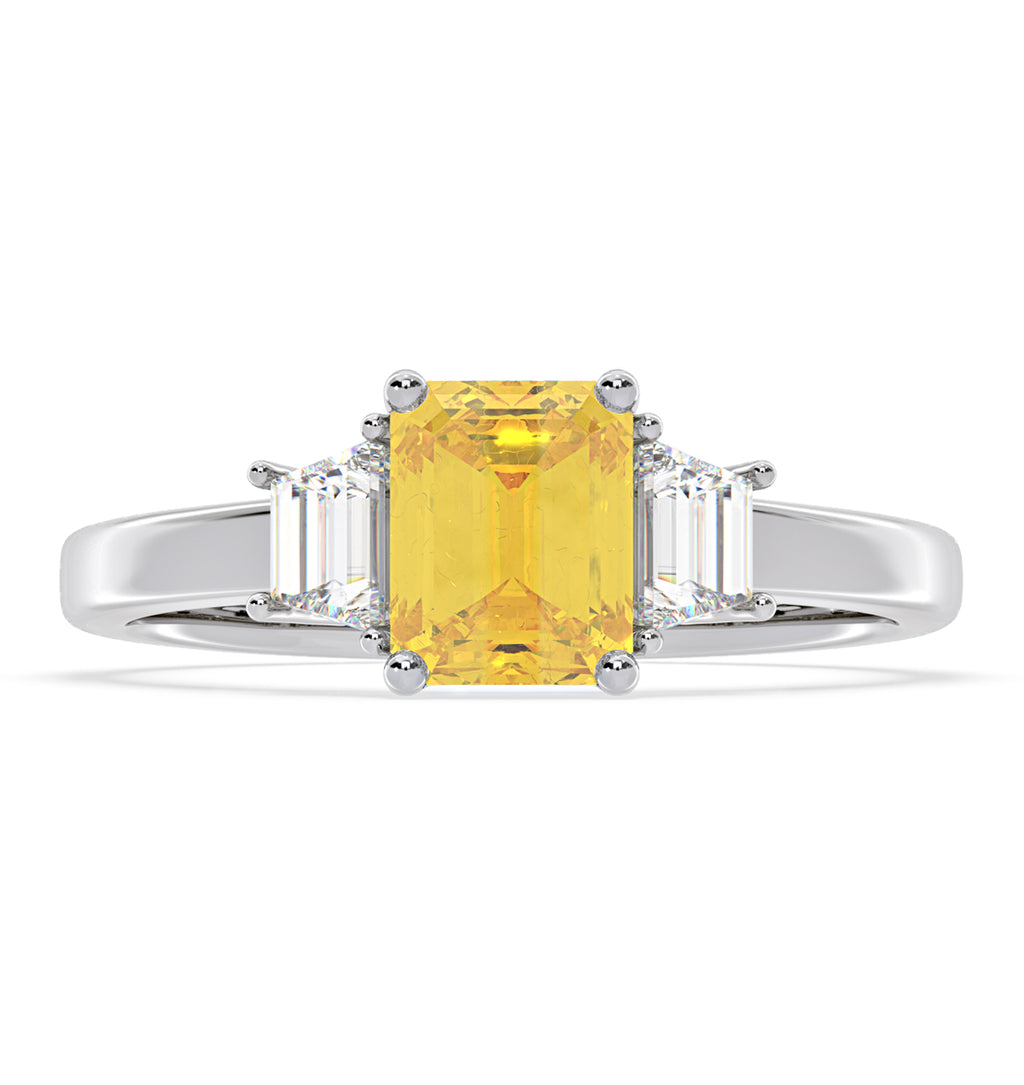Erika Yellow Lab Diamond 1.70ct Emerald Cut Ring in 18K White Gold - Elara Collection