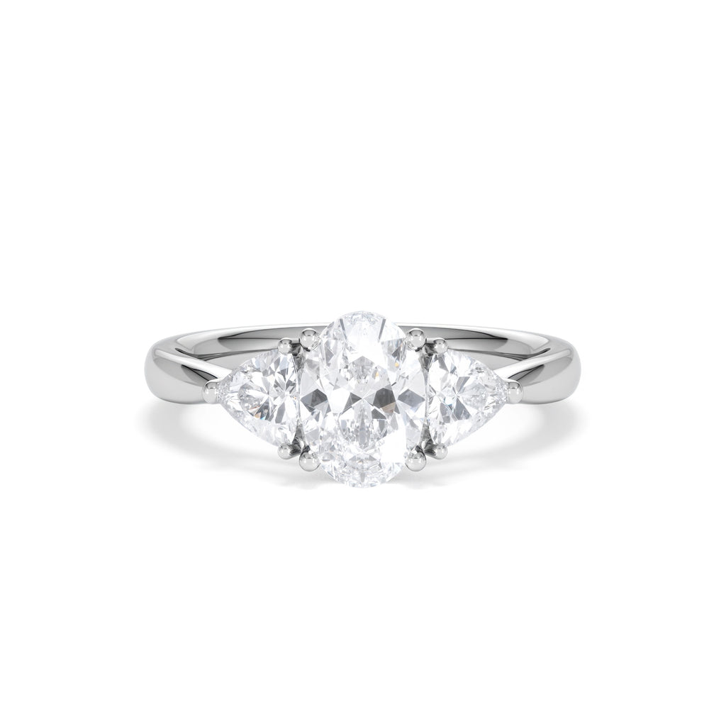 Dalia Lab Diamond Oval with Trillions 1.70ct Ring in 18K White Gold F/VS1