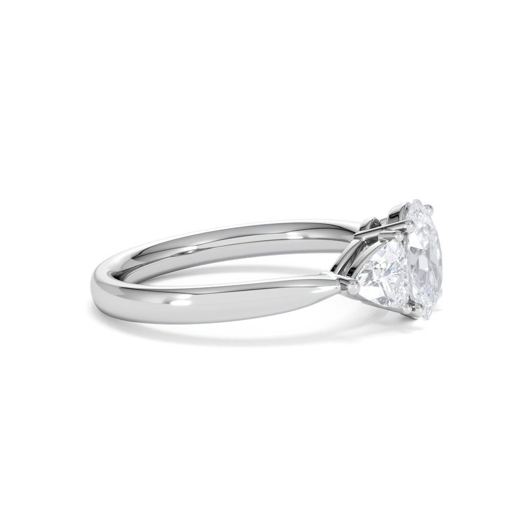 Dalia Lab Diamond Oval with Trillions 1.70ct Ring in 18K White Gold F/VS1