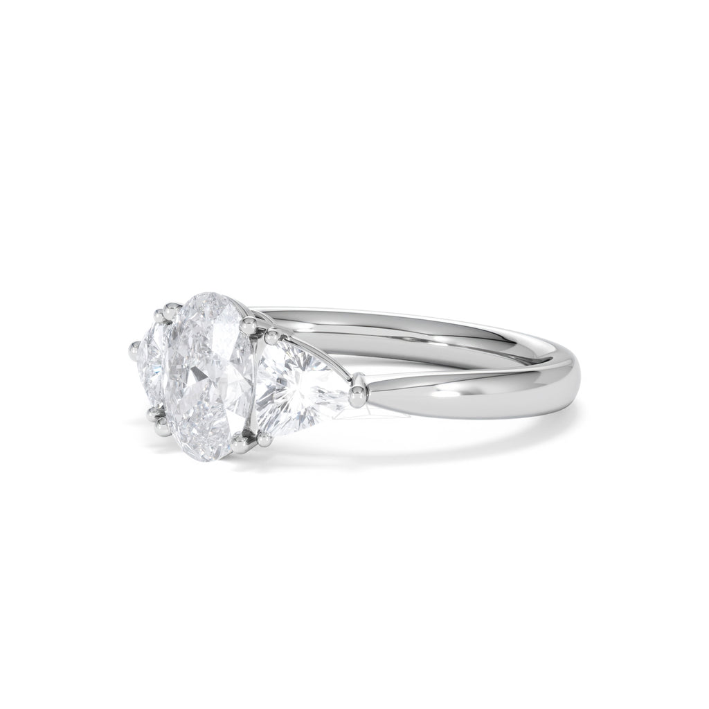 Dalia Lab Diamond Oval with Trillions 1.70ct Ring in 18K White Gold F/VS1