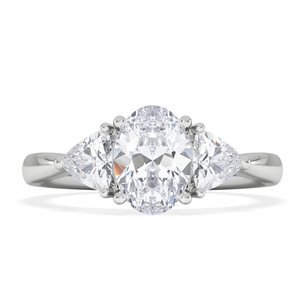 Dalia Lab Diamond Oval with Trillions 1.70ct Ring in 18K White Gold F/VS1