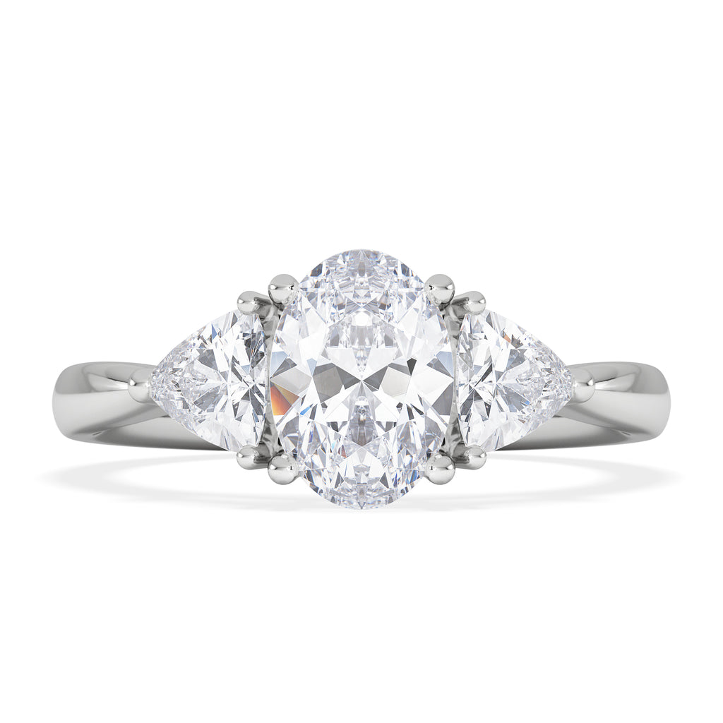 Dalia Lab Diamond Oval with Trillions 1.70ct Ring in 18K White Gold F/VS1