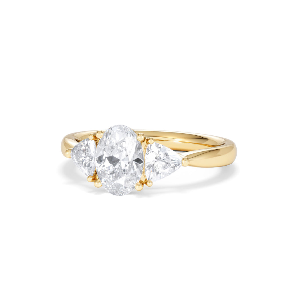 Dalia Lab Diamond Oval with Trillions 1.70ct Ring in 18K Yellow Gold F/VS1
