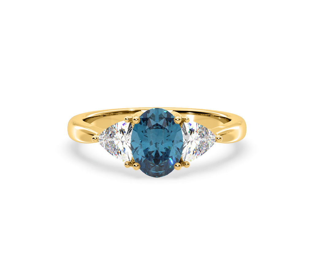 Dalia Blue Lab Diamond Oval with Trillions 1.70ct Ring in 18K Yellow Gold - Elara Collection