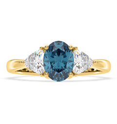 Dalia Blue Lab Diamond Oval with Trillions 1.70ct Ring in 18K Yellow Gold - Elara Collection