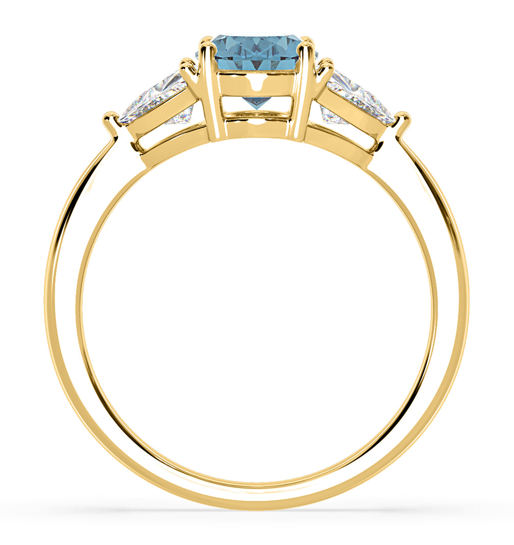 Dalia Blue Lab Diamond Oval with Trillions 1.70ct Ring in 18K Yellow Gold - Elara Collection