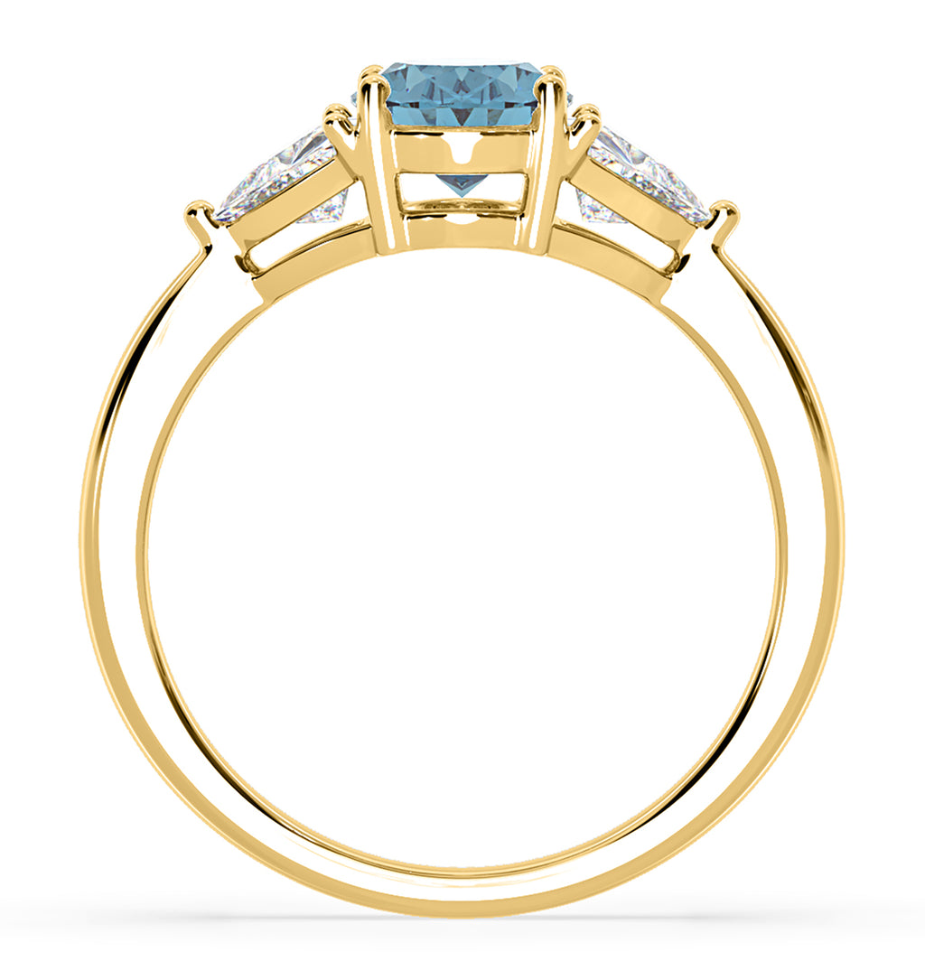 Dalia Blue Lab Diamond Oval with Trillions 1.70ct Ring in 18K Yellow Gold - Elara Collection