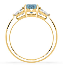Dalia Blue Lab Diamond Oval with Trillions 1.70ct Ring in 18K Yellow Gold - Elara Collection