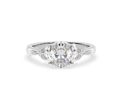 Dalia Lab Diamond Oval with Trillions 1.70ct Ring in 18K White Gold F/VS1