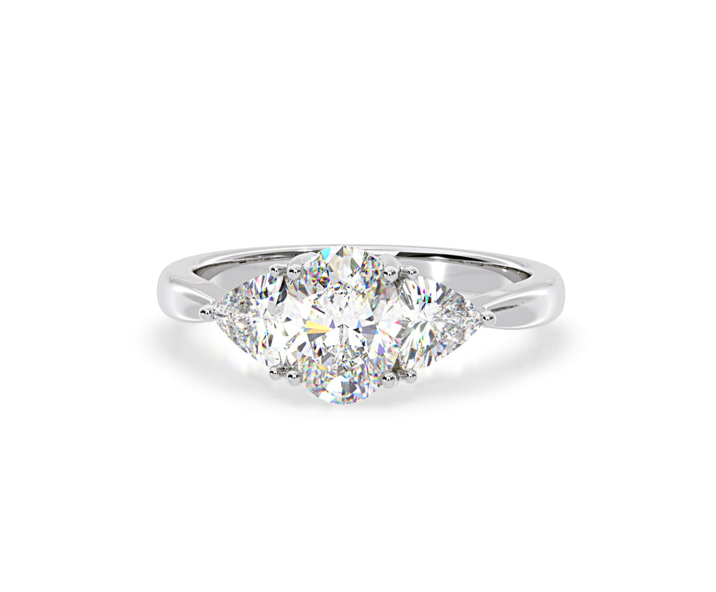 Dalia Lab Diamond Oval with Trillions 1.70ct Ring in 18K White Gold F/VS1