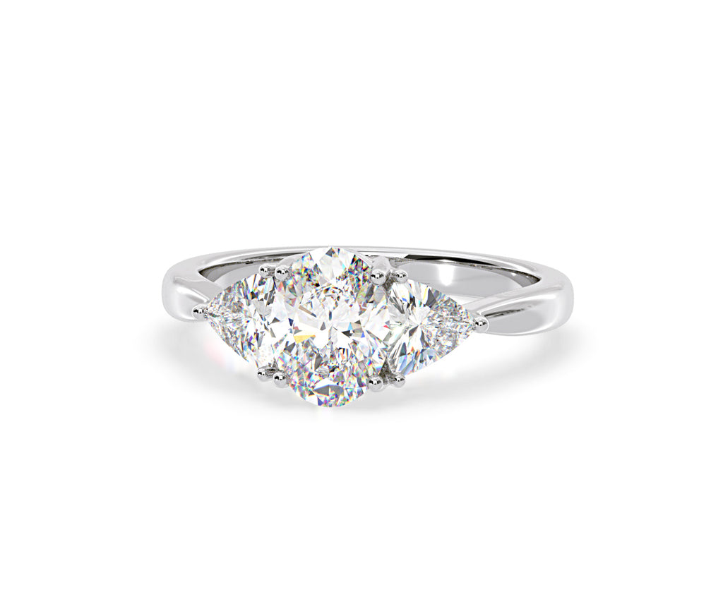 Dalia Lab Diamond Oval with Trillions 1.70ct Ring in 18K White Gold F/VS1