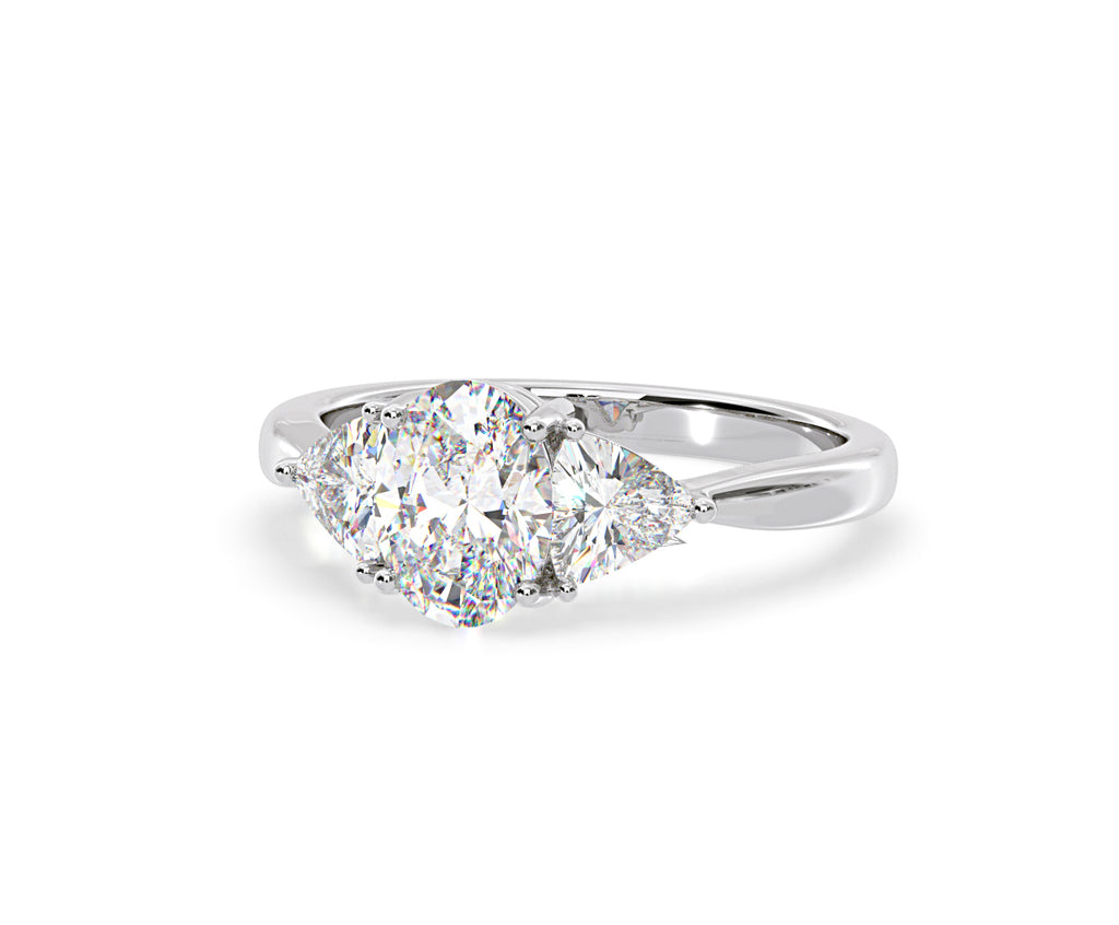Dalia Lab Diamond Oval with Trillions 1.70ct Ring in 18K White Gold F/VS1