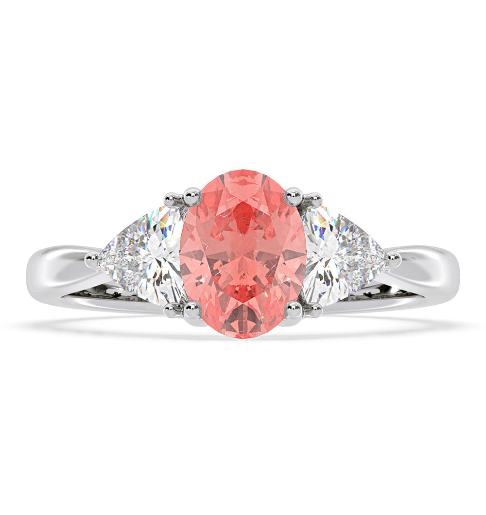 Dalia Pink Lab Diamond Oval with Trillions 1.70ct Ring in Platinum - Elara Collection
