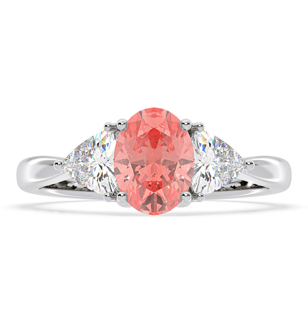 Dalia Pink Lab Diamond Oval with Trillions 1.70ct Ring in Platinum - Elara Collection