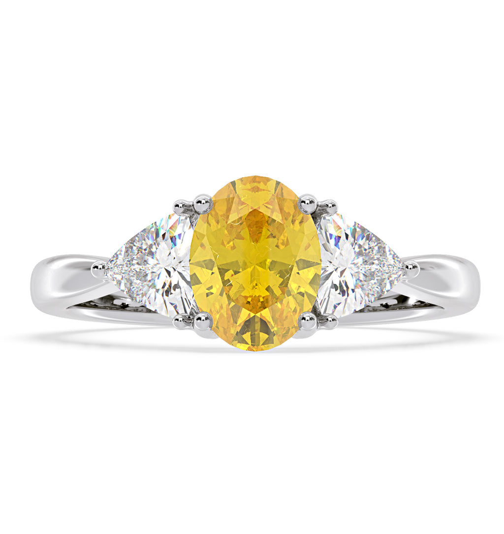 Dalia Yellow Lab Diamond Oval with Trillions 1.70ct Ring in 18K White Gold - Elara Collection