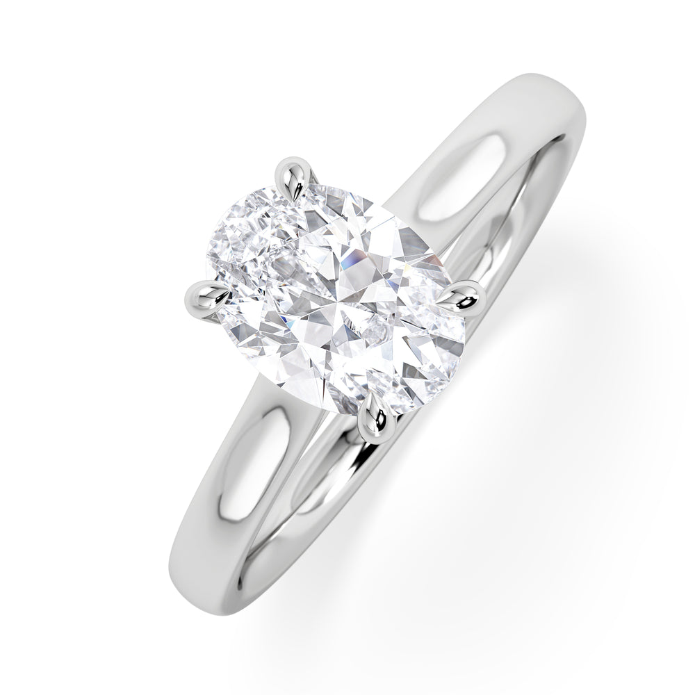Amora Oval 1.00ct Hidden Halo Lab Diamond Engagement Ring F/VS1 Set in 18K White Gold